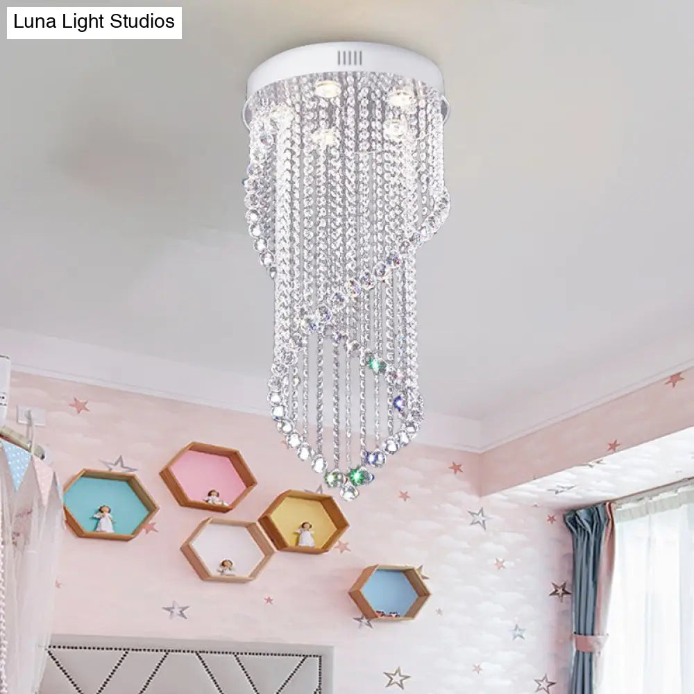 Crystal Ball Spiral Flush Mount Ceiling Light With 5 Minimalist Lights - Nickel Finish For Bedroom