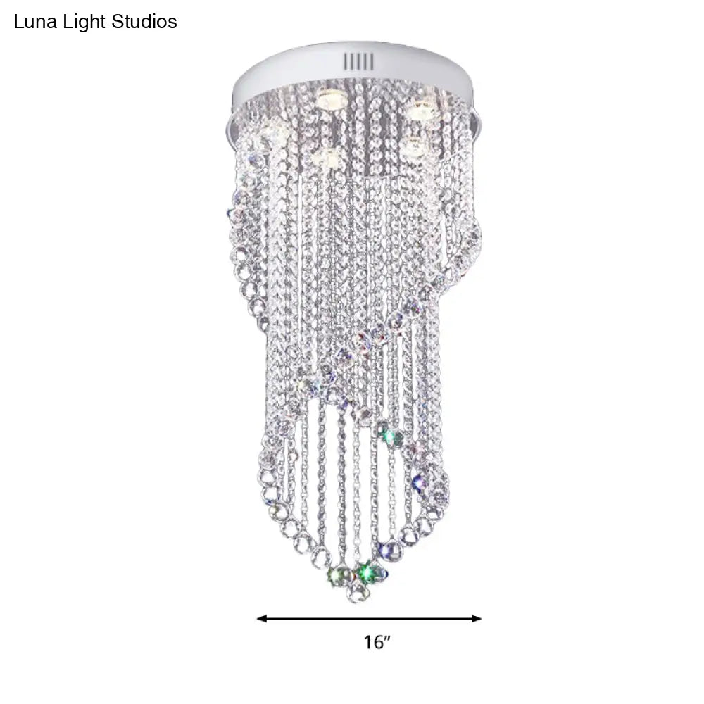 Crystal Ball Spiral Flush Mount Ceiling Light With 5 Minimalist Lights - Nickel Finish For Bedroom