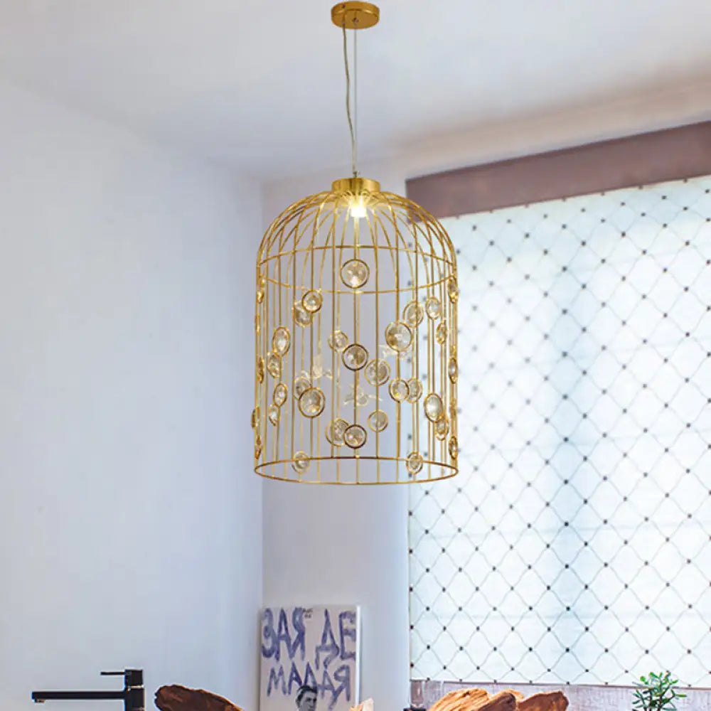 Bird Cage Pendant Chandelier With Crystal Bead Deco Dining Room Lighting