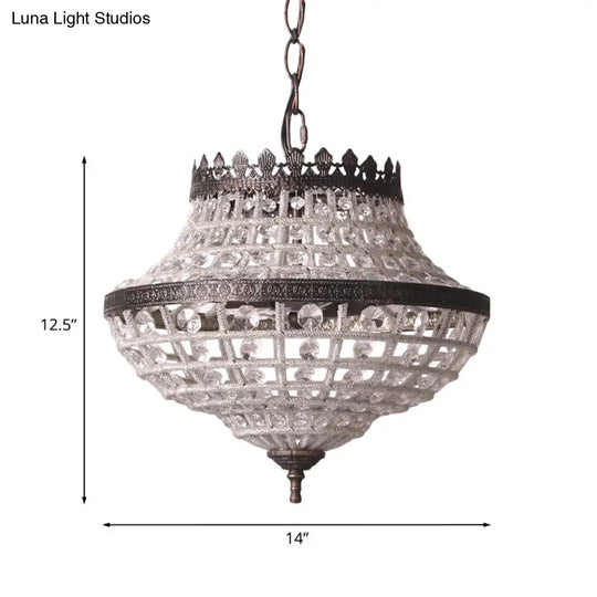 Urn-Shaped Crystal Beads Pendant Light: 2-Bulb Bedroom Chandelier Lamp In Coffee - Warehouse