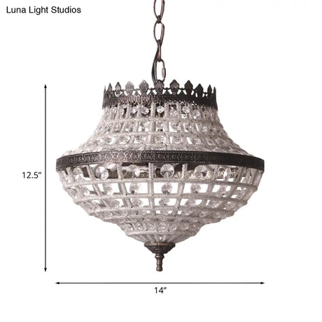 Crystal Beads Urn Pendant Light - Warehouse Chandelier For Bedroom 2 Bulbs Coffee