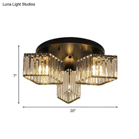 Crystal Black Flush Mount Ceiling Light Fixture - Rhombus Design With 3/4 - Bulb Recessed Lighting