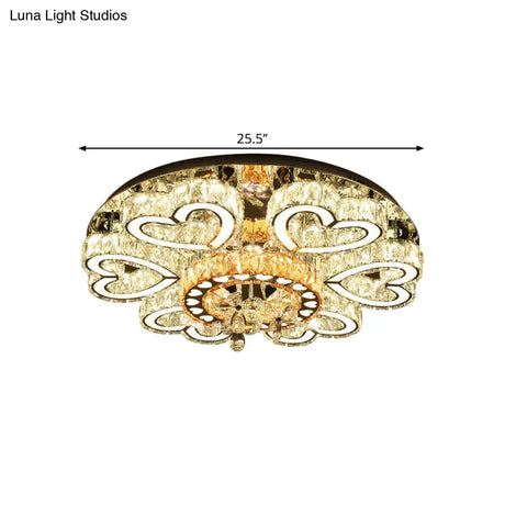 Crystal Block Flush Mount Ceiling Light With Chrome Heart - Shaped Led For Contemporary Sitting Room