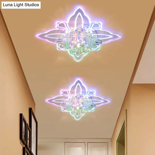 Crystal Blossom Led Ceiling Lamp With Modern Style And Clear Acrylic Petals - Ideal For Foyers Flush