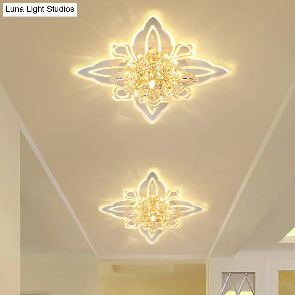 Crystal Blossom Led Ceiling Lamp With Modern Style And Clear Acrylic Petals - Ideal For Foyers Flush