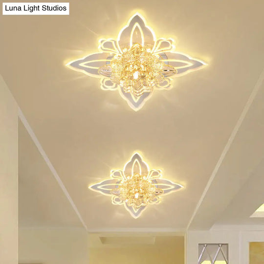 Crystal Blossom Led Ceiling Lamp With Modern Style And Clear Acrylic Petals - Ideal For Foyers Flush