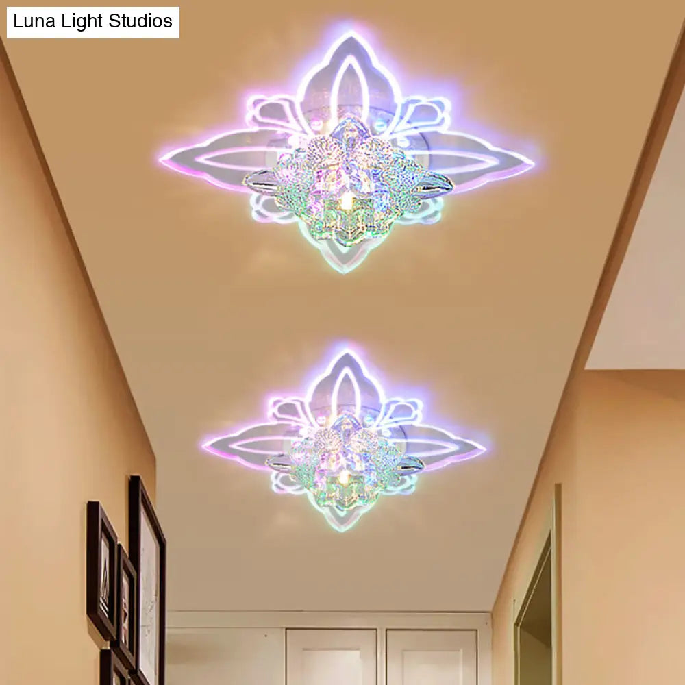 Crystal Blossom Led Ceiling Lamp With Modern Style And Clear Acrylic Petals - Ideal For Foyers