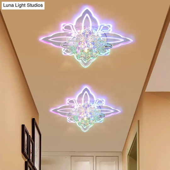 Crystal Blossom Led Ceiling Lamp With Modern Style And Clear Acrylic Petals - Ideal For Foyers