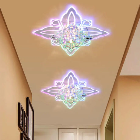 Crystal Blossom Led Ceiling Lamp With Modern Style And Clear Acrylic Petals - Ideal For Foyers