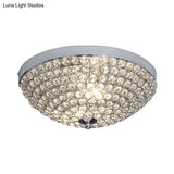 Crystal Bowl Flush Mount Ceiling Light Fixture For Elegant Dining Room - Chrome Finish