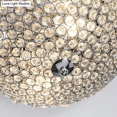 Crystal Bowl Flush Mount Ceiling Light Fixture For Elegant Dining Room - Chrome Finish