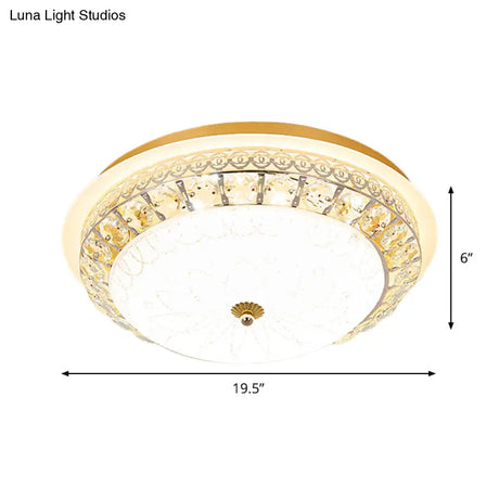 Crystal Ceiling Lamp In Gold: Simple Bowl Shape Led Flush Mount 16’/19.5’ Wide