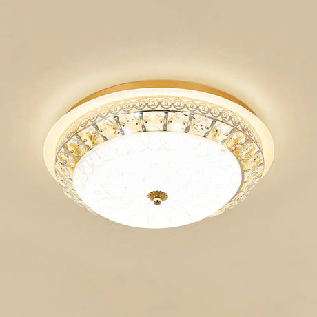 Crystal Ceiling Lamp In Gold: Simple Bowl Shape Led Flush Mount 16/19.5 Wide