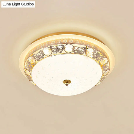 Crystal Ceiling Lamp In Gold: Simple Bowl Shape Led Flush Mount 16’/19.5’ Wide
