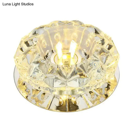 Crystal Ceiling Mount Led Lamp - Modern Chrome Flush Lighting For Hallway