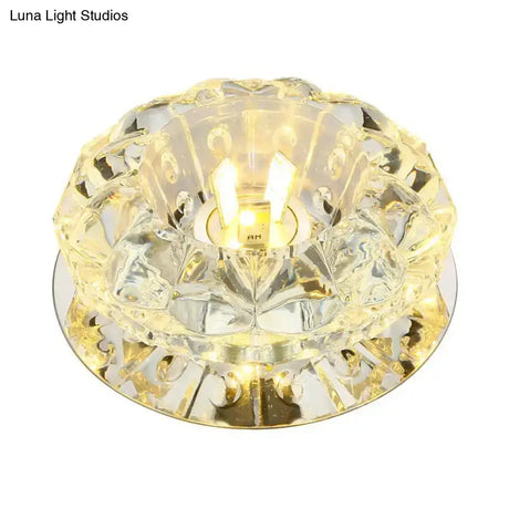 Crystal Ceiling Mount Led Lamp - Modern Chrome Flush Lighting For Hallway