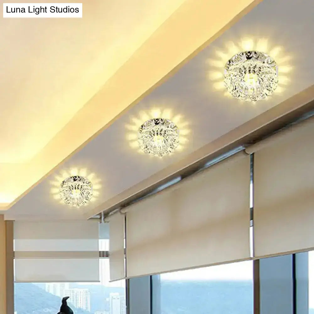 Crystal Ceiling Mount Led Lamp - Modern Chrome Flush Lighting For Hallway / Warm
