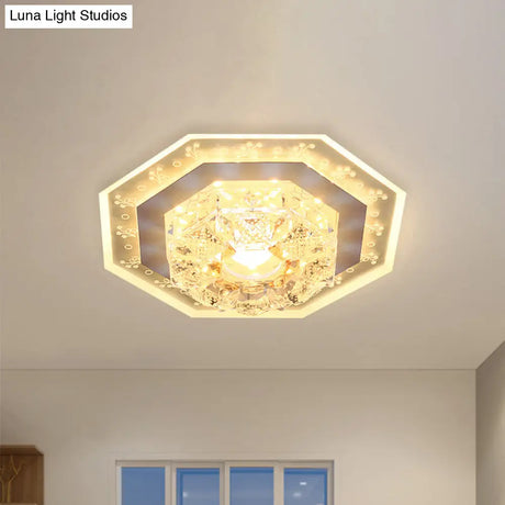 Crystal Clear Led Foyer Ceiling Light With Minimalist Pattern Edge And Square/Polygon Flush Mount
