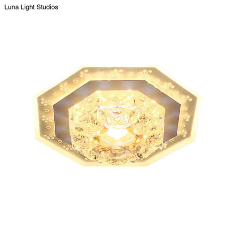Crystal Clear Led Foyer Ceiling Light With Minimalist Pattern Edge And Square/Polygon Flush Mount