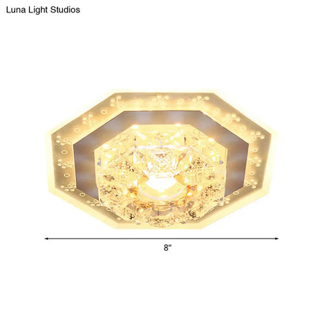 Crystal Clear Led Foyer Ceiling Light With Minimalist Pattern Edge And Square/Polygon Flush Mount