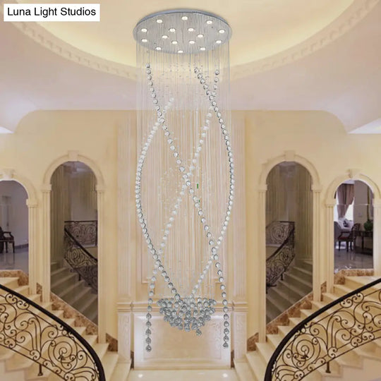 White Crystal Stair Cluster Pendant Light - Contemporary Hanging Lamp With 12 Bulbs