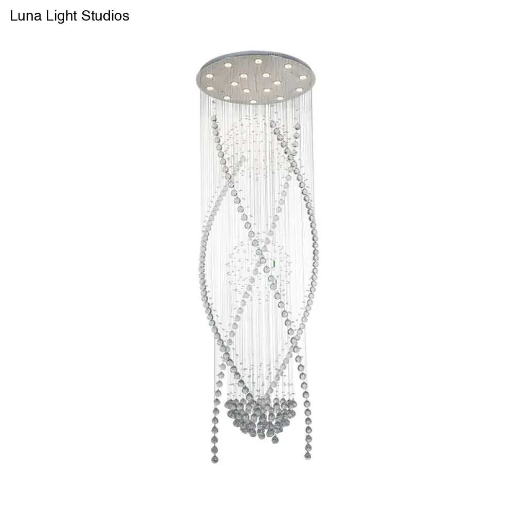 White Crystal Stair Cluster Pendant Light - Contemporary Hanging Lamp With 12 Bulbs