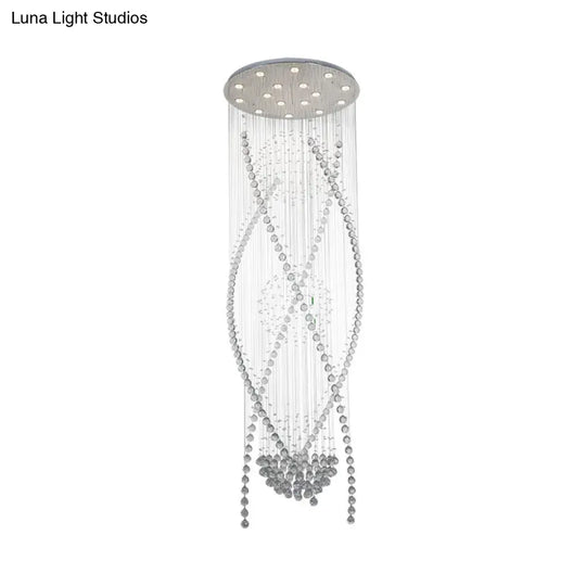 White Crystal Stair Cluster Pendant Light - Contemporary Hanging Lamp With 12 Bulbs
