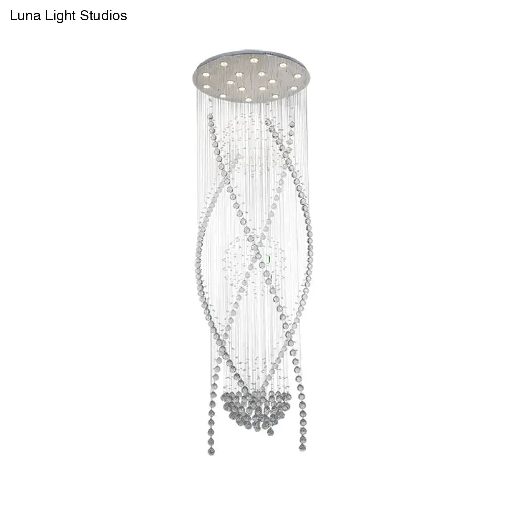Crystal Cluster Pendant Light With 12 Hanging Bulbs - Modern White Stair Cascades Design