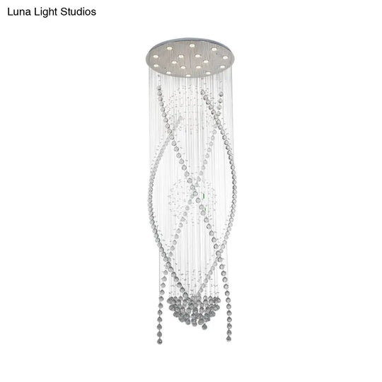 Crystal Cluster Pendant Light With 12 Hanging Bulbs - Modern White Stair Cascades Design