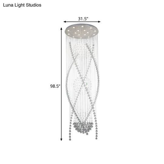 White Crystal Stair Cluster Pendant Light - Contemporary Hanging Lamp With 12 Bulbs