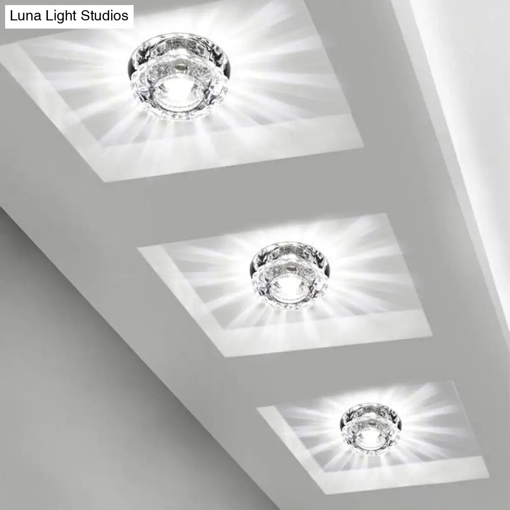 Crystal Corridor Led Flush Mount Ceiling Light - Simplicity Lotus Design (Clear) Clear / White