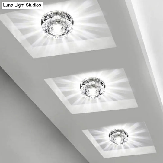Crystal Corridor Led Flush Mount Ceiling Light - Simplicity Lotus Design (Clear) Clear / White