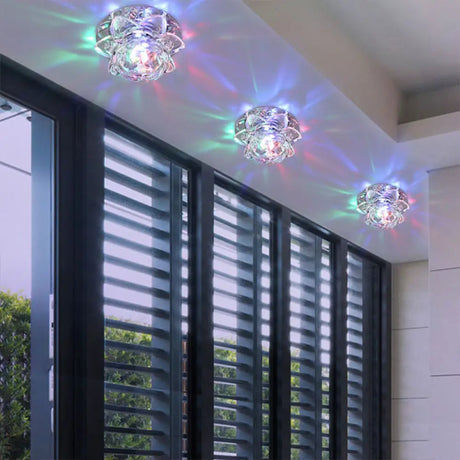 Crystal Corridor Led Flush Mount Ceiling Light - Simplicity Lotus Design (Clear) Clear / Multi Color