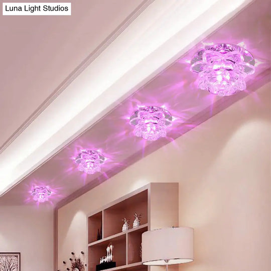 Crystal Corridor Led Flush Mount Ceiling Light - Simplicity Lotus Design (Clear) Clear / Pink
