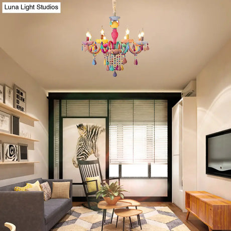 Crystal Decorated Kids Chandelier: Multi-Color Hanging Light For Kindergarten