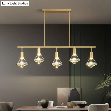 Crystal Diamond Island Pendant Light With Led And Modern Gold Finish