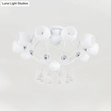 Crystal Drop Globe Ceiling Light Fixture With Rustic Metal And Multiple Heads For Living Room