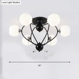 Crystal Drop Globe Ceiling Light Fixture With Rustic Metal And Multiple Heads For Living Room