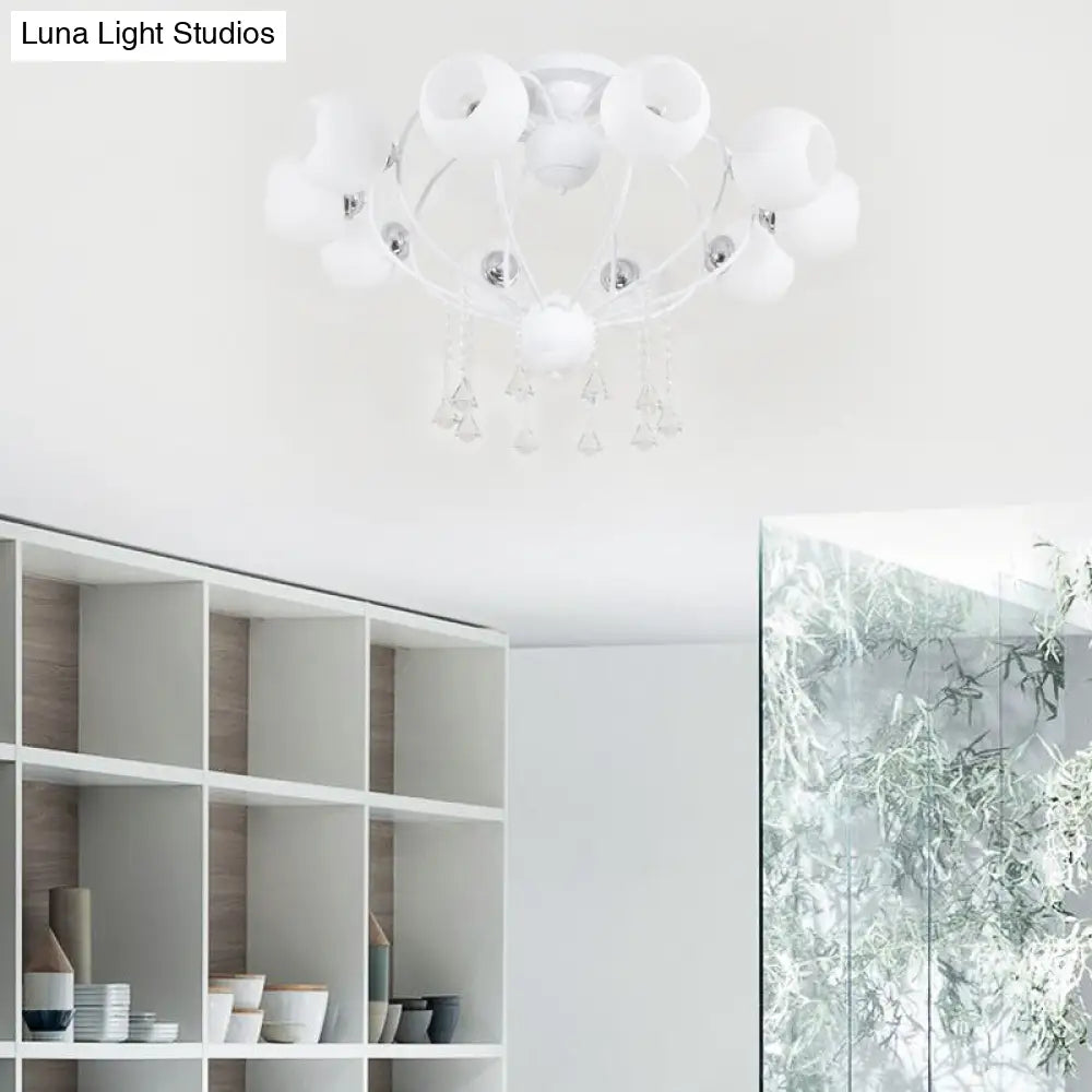 Crystal Drop Globe Ceiling Light Fixture With Rustic Metal And Multiple Heads For Living Room