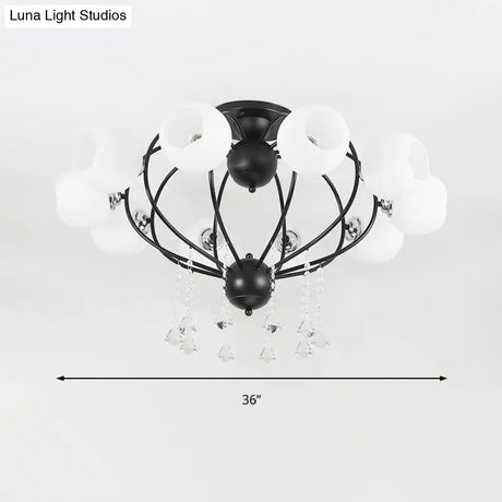 Crystal Drop Globe Ceiling Light Fixture With Rustic Metal And Multiple Heads For Living Room