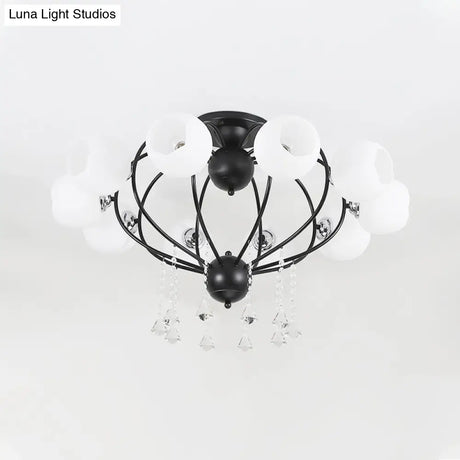 Crystal Drop Globe Ceiling Light Fixture With Rustic Metal And Multiple Heads For Living Room