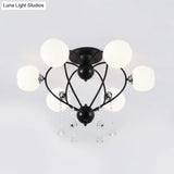 Crystal Drop Globe Ceiling Light Fixture With Rustic Metal And Multiple Heads For Living Room