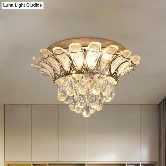 Crystal Droplet Flush Mount Ceiling Light With Led Perfect For Simple Bedroom Décor Clear