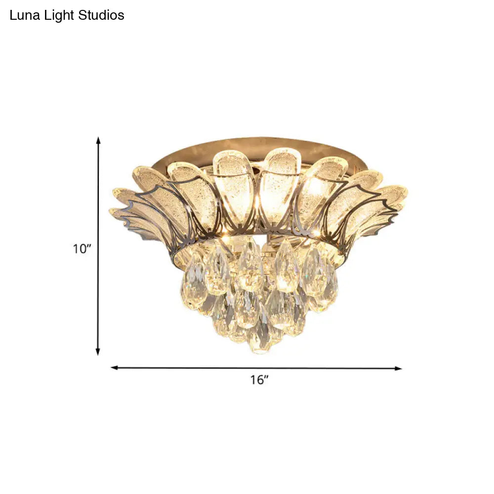 Crystal Droplet Flush Mount Ceiling Light With Led Perfect For Simple Bedroom Décor
