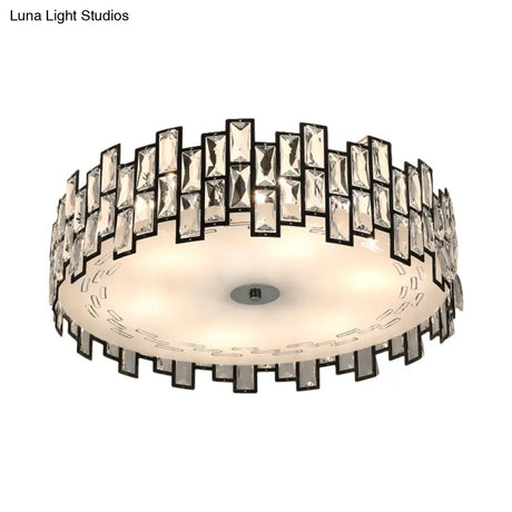 Crystal Embedded Drum Flush Mount Light - Contemporary Design 6/8 Heads 19.5’/23.5’ Width
