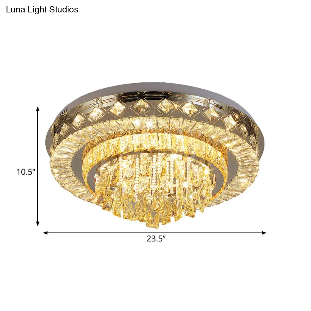 Crystal Faceted Cut Ceiling Flush Mount Led Light In Chrome For Modernist Living Room