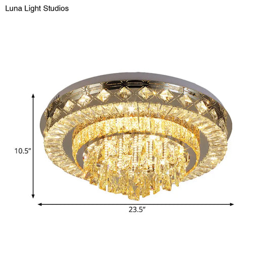 Crystal Faceted Cut Ceiling Flush Mount Led Light In Chrome For Modernist Living Room