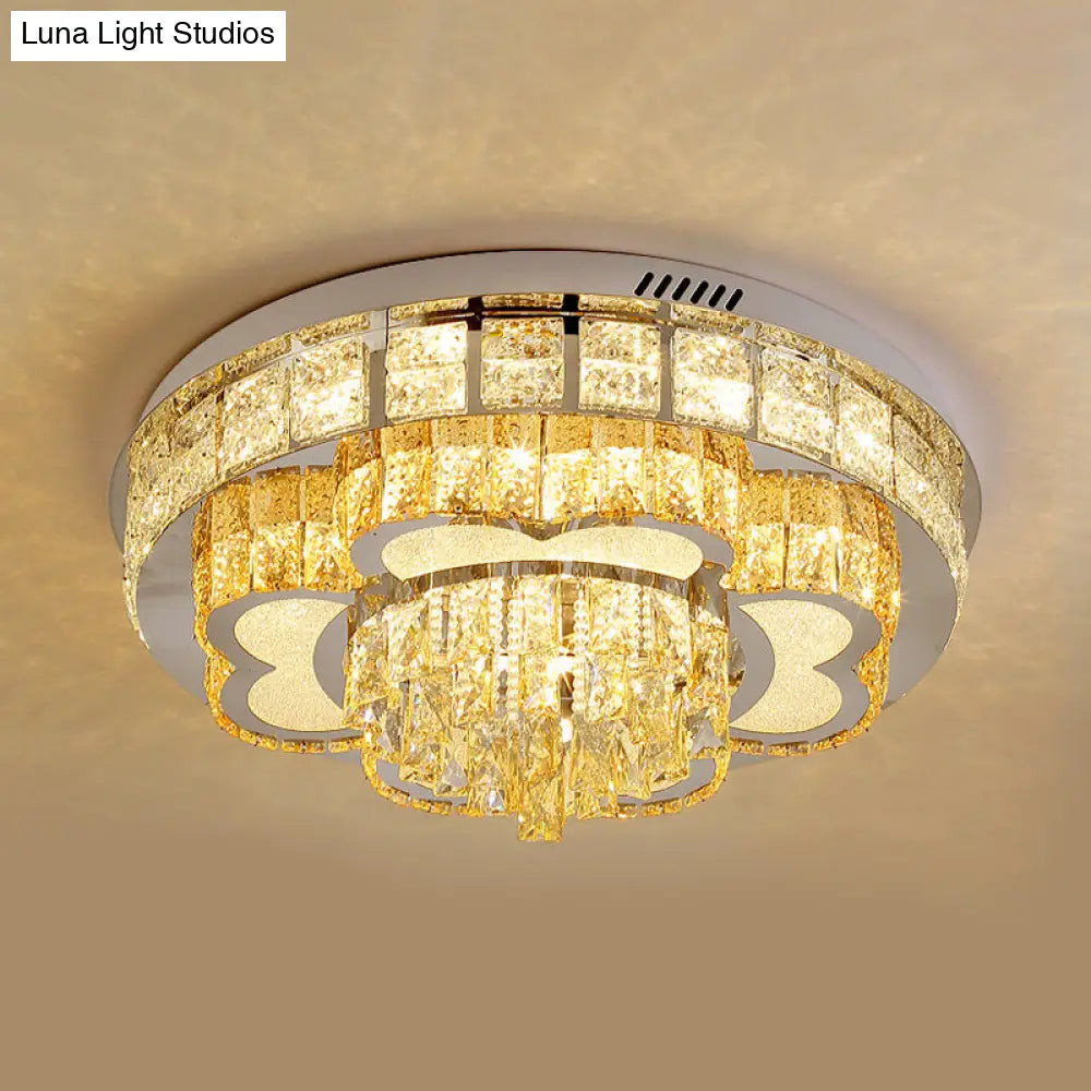 Crystal Faceted Cut Ceiling Flush Mount Led Light In Chrome For Modernist Living Room