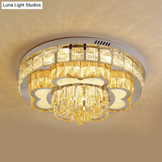 Crystal Faceted Cut Ceiling Flush Mount Led Light In Chrome For Modernist Living Room