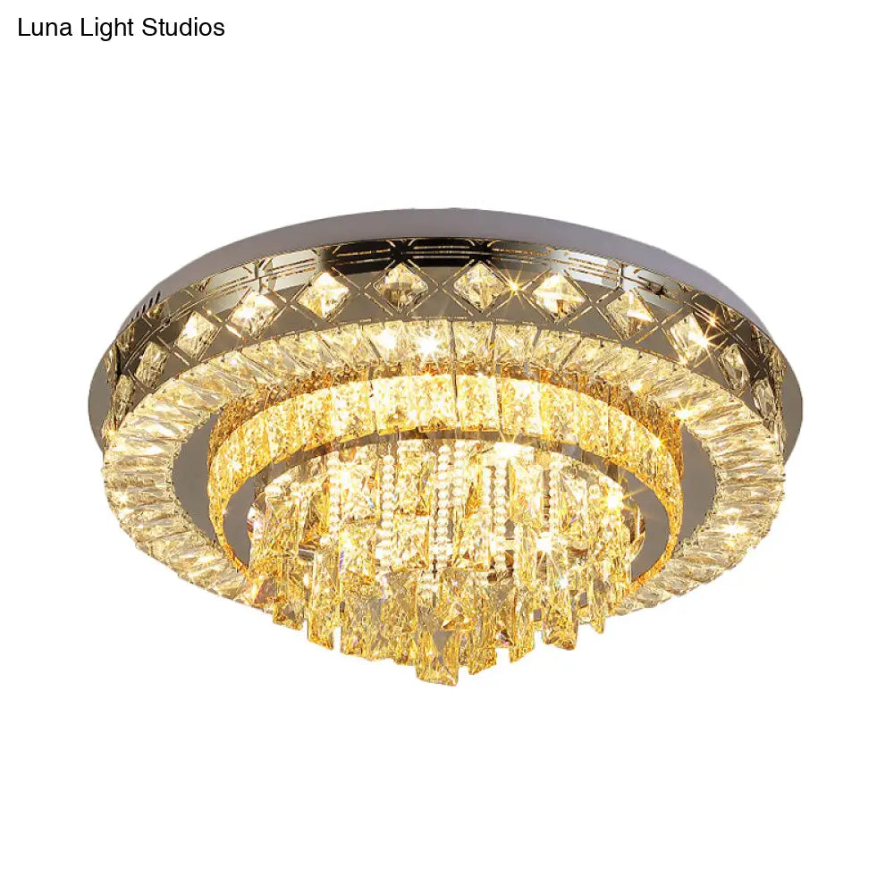 Crystal Faceted Cut Ceiling Flush Mount Led Light In Chrome For Modernist Living Room